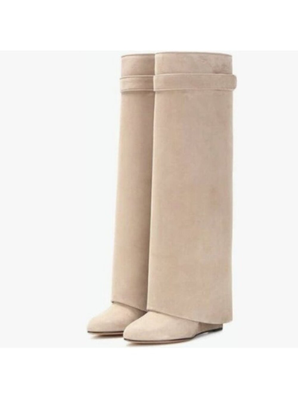 FSJ Women Classic Round Toe Wedge Heel Over The Knee Boots Suede Shoe Nude Boots
